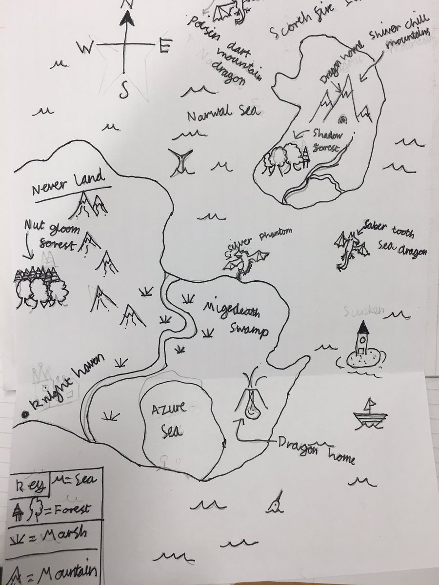 MrsLawless21's tweet photo. This week P5 created some fantastic map drawings which included different settings where mythical creatures may live (dragons). Well done P5! @kmlarwood @CrownLfS @Talk4Writing https://t.co/T9wqQR1hTV