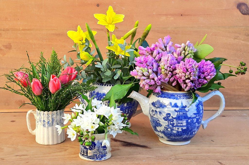 jpmoseley's tweet photo. Fancy a  little friday flower fix anyone? Daffodils, tulips, hyacinth and fragrant narcissi served in vintage willow pattern china!

#Friday #flowerfix #springflowers #flowertalk #daffodils #Hyacinths #narcissi #tulips🌷 https://t.co/OdPt4pStfB