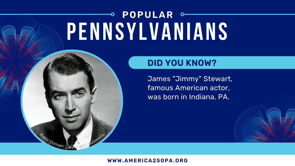 America250_PA's tweet photo. Pennsylvania is home to so many #EPIC people, like late American Actor Jimmy Stewart from #IndianaCounty.
#PAProud #FunFactFriday #Acting #EveryCounty #EveryPennsylvanian #jimmystewart https://t.co/3zux5AxBLT
