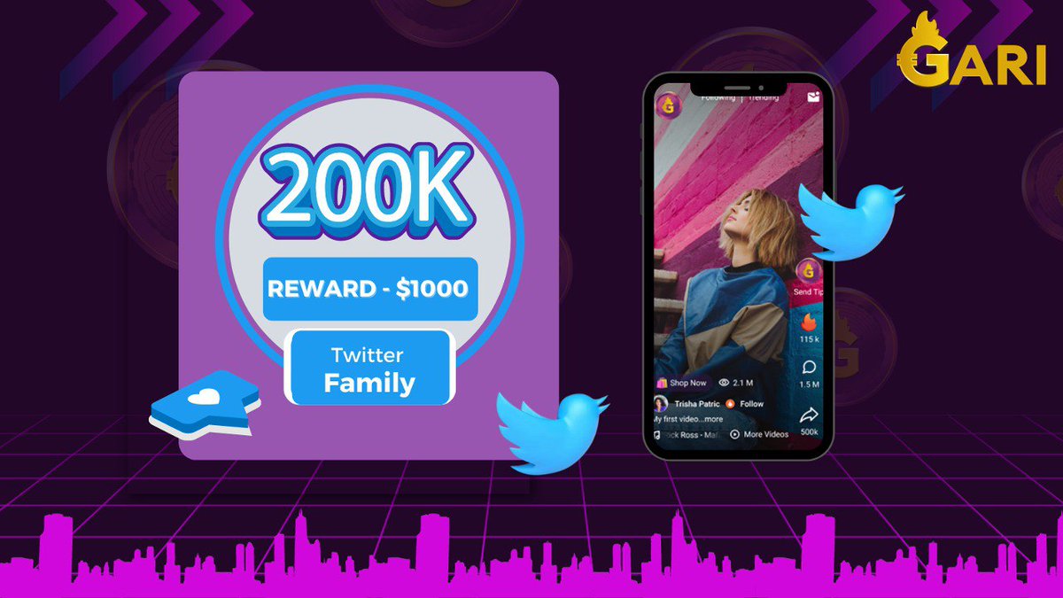 #Contest
We have now reached an incredible milestone of 200K members in our Twitter community.🙌

To celebrate this milestone we are giving away $100 to 10 lucky people✨

1️⃣RT+Tag 2 Friends
2️⃣Tell us where would you like to see GARI listed next.
3️⃣Join Discord.gg/garitoken