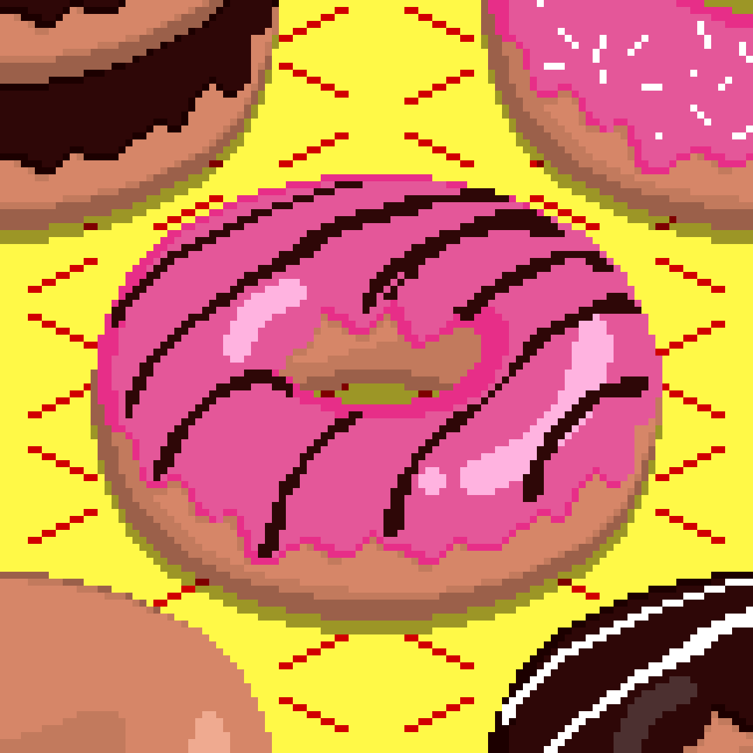 arcade_q's tweet photo. #octobis2020 n° 19: Junk Food.

These donuts totally derailed my #octobit effort, it took me 4 months to nail the toroidal shape.

But i consider the result one of the best things i've ever done.

https://t.co/aKJRYa9o5F

#pixelart #pixel #lofi #videogame #arcade #ドット絵 https://t.co/l2ycvymvms