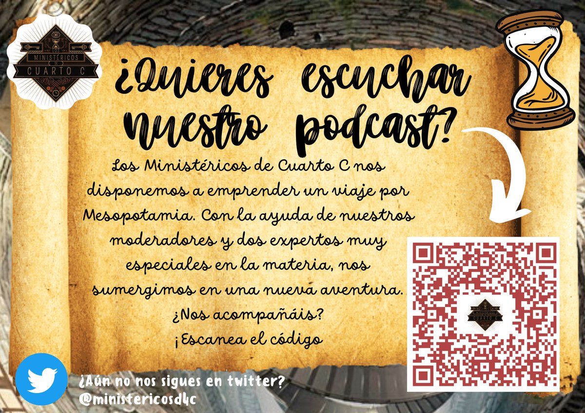 ministericosd4c's tweet photo. Hoy los @ministericosd4c os presentamos...🔊¡NUESTRO PRIMER PODCAST! 🔊Compartimos así nuestras ideas de #Mesopotamia . Lo hemos pasado muy bien grabándolo y esperamos que os guste mucho. Escanea el código QR para descubrir toda la magia. #cuartoc #salvandolahistoria https://t.co/9uTFXm8Zu6