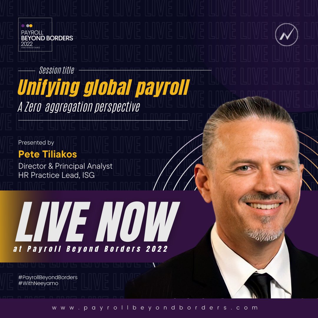 Neeyamo's tweet photo. "Unifying global payroll – a zero aggregation perspective." - head over to #PayrollBeyondBorders where Pete Tiliakos, Director & Principal Analyst, HR Practice Lead, ISG is elaborating on this topic.
#WithNeeyamo https://t.co/6gC8UtR1LX
