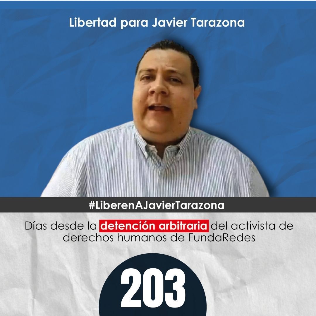 MaydayCONFAVIDT's tweet photo. #21Enero | Exigimos libertad plena para el Director General de @FundaREDES_

🔸 @javiertarazona cumple 203 Días injustamente detenido por denunciar la Verdad. Se encuentra en delicadas condiciones de salud.

¡Ser defensor de #DDHH NO es delito!
 https://t.co/qk94ou9Bhp