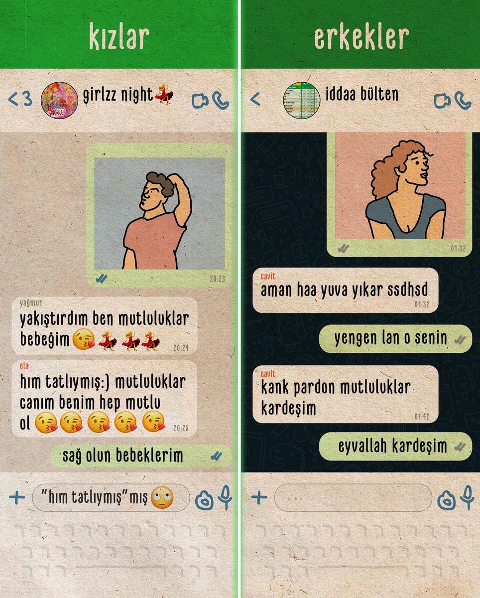 ihsancanitez's tweet photo. kız vs. erkek whatsapp grupları https://t.co/wOPE1wp5F2