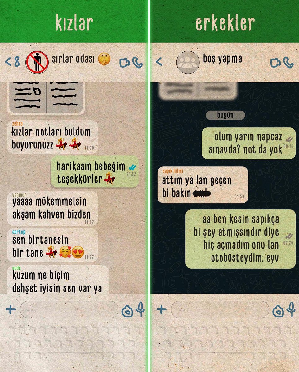 ihsancanitez's tweet photo. kız vs. erkek whatsapp grupları https://t.co/wOPE1wp5F2