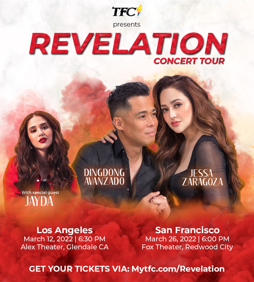 KapamilyaTFC's tweet photo. Experience music, love and nostalgia as Dingdong Avanzado and Jessa Zaragoza, take the stage and take us back in time with Revelation: The US Tour! Visit https://t.co/79uoHXdLq9 for event and ticket information. https://t.co/H7wbHWfACC https://t.co/OkqMqiDyNL