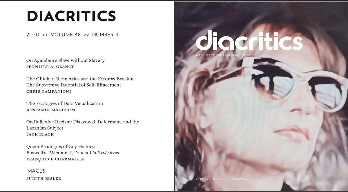 chriscampanioni's tweet photo. glitch, mobility, effacement, defect as defection (a primer on turning away) @read_diacritics 48.4 https://t.co/pKiQrCYUxO w/thanks to Hannah Miller & team for gathering these ideas in a single issue ๐๐ฝ๐ @CUNYenglish & @mit_cmsw @MIT #mit10 where these thoughts first frothed https://t.co/RV2oLgALYr