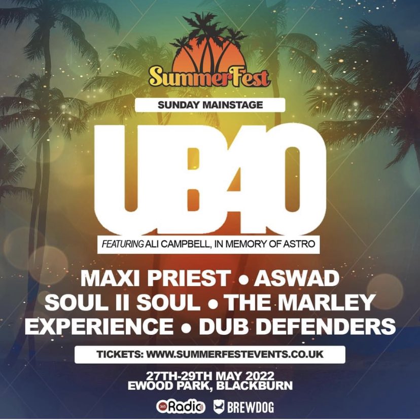 Sunday Is Reggae Lover's Paradise 🟥🟨🟩
UB40 featuring Ali Campbell, Maxi Priest, Aswad, Soul II Soul, The Marley Experience &amp; Dub Defenders

🎫 Early Bird Tickets Are Running Low:
➡️ summerfestevents.co.uk 

@SummerfestUK <a href="/Rovers/">Blackburn Rovers</a> #music #LIVE @365Radiodotco @TonyB_AGA