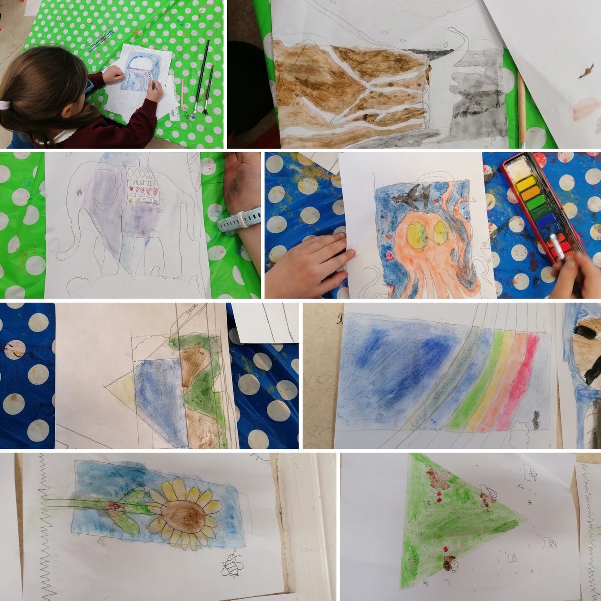We finished our week with some water colour emphasis art! We really enjoyed exploring 2D shapes, mixing colours and adding extra details to our drawings 🌈👨‍🎨