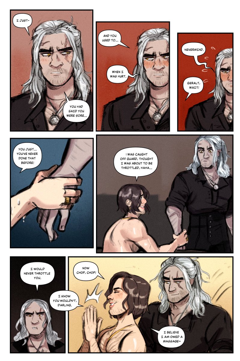 just a little comic of geralt returning the favour for jaskier after all these years~ 