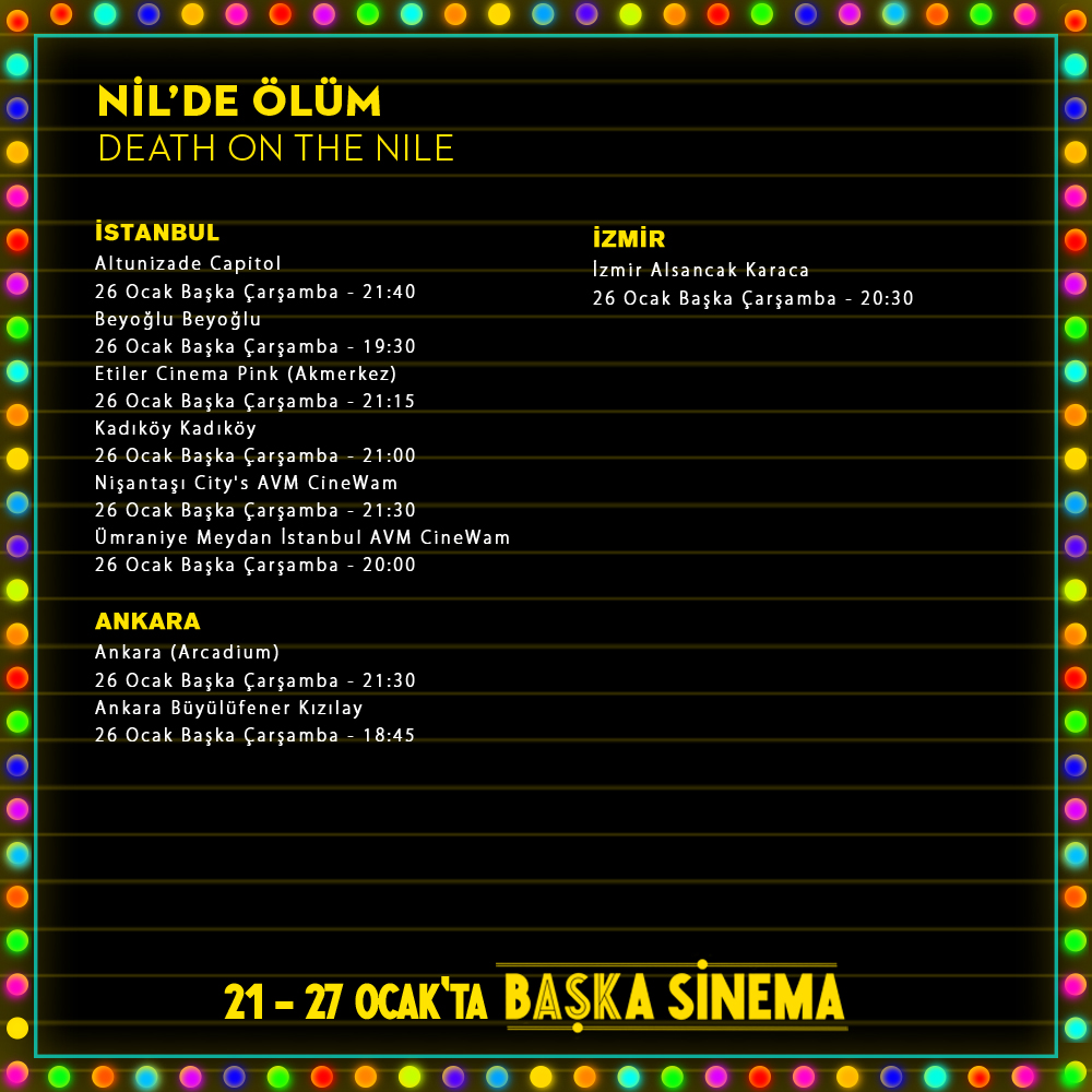 [İstanbul, Ankara, İzmir] Kült filmlerden 1978 yapımı NİL'DE ÖLÜM / DEATH ON THE NILE, 26 Ocak #BaşkaÇarşamba'da! #NildeÖlüm