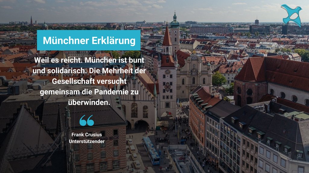 Mit einer #Petition startet der "München ist bunt! e.V." 🏳️‍🌈 einen Aufruf zu mehr Zusammenhalt und für die Demokratie 🤝 Gemeinsam mit rund 14.000 Unterstützenden reagiert die Initiative damit auf die sogenannten "Spaziergänge". Was sagst du dazu? ✍️ openpetition.de/muenchnererkla…