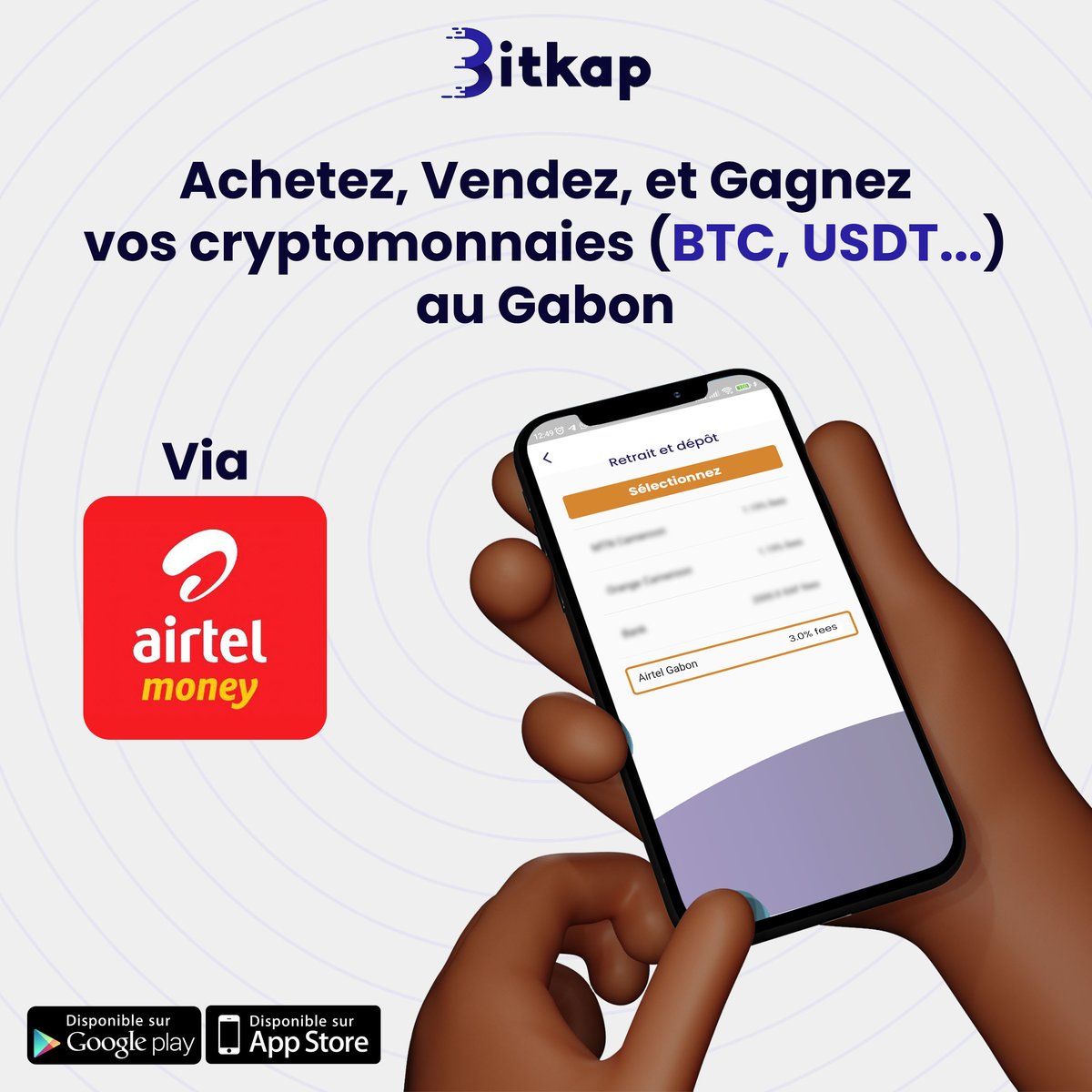 Bitkapafrica's tweet photo. Désormais achetez et vendez vos cryptomonnaies favoris (Btc, Usdt Trc20) depuis le Gabon via Airtel Money.
------
Now buy and sell your favorite cryptocurrencies (Btc, Usdt Trc20) from Gabon via Airtel Money.
#Bitkap #crypto #AirtelMoney #Gabon #Bitcoin https://t.co/XN4WbefK9X