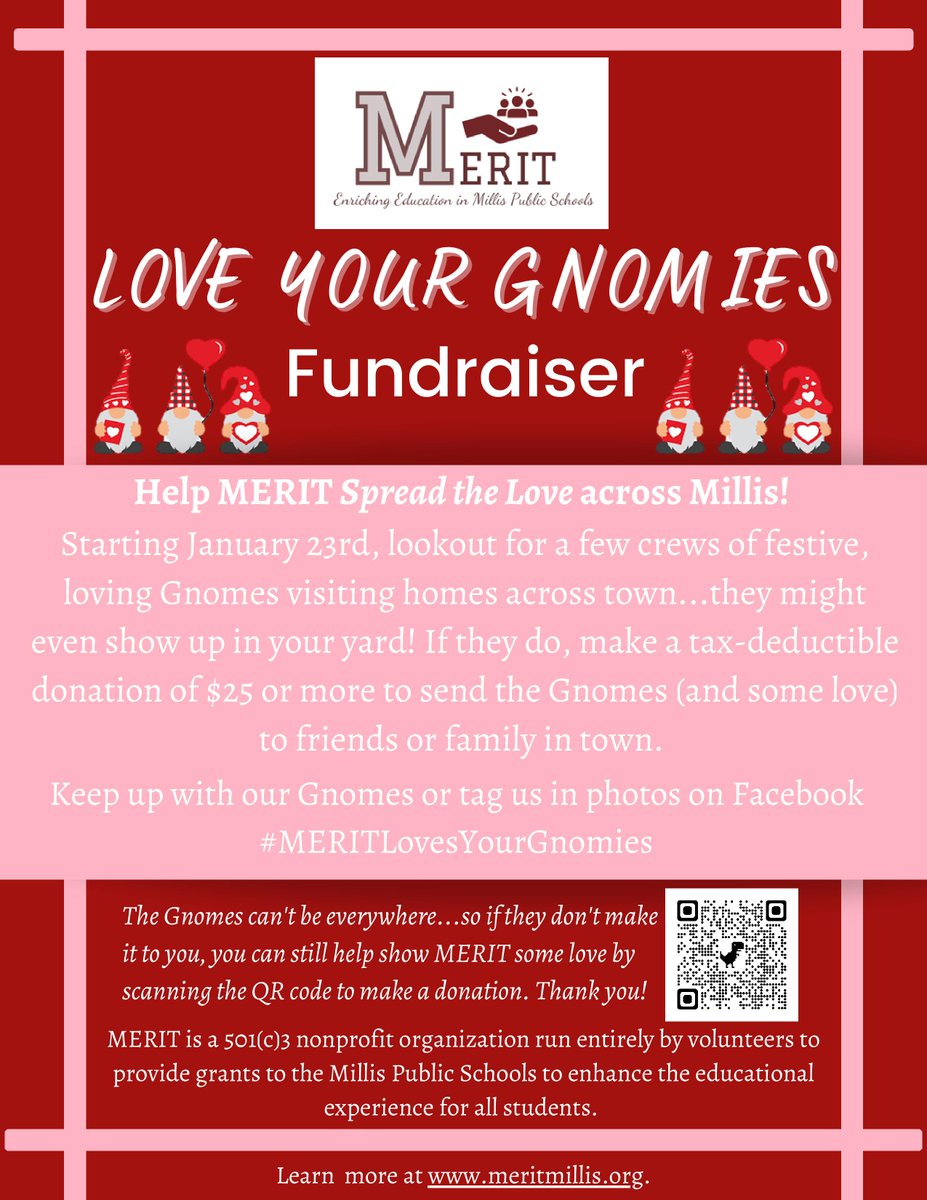 New Fundraiser begins next week! Look for our Gnomes Spreading the love in #Millis. #MillisPublicSchools #MERITLOVESYOURGNOMIES