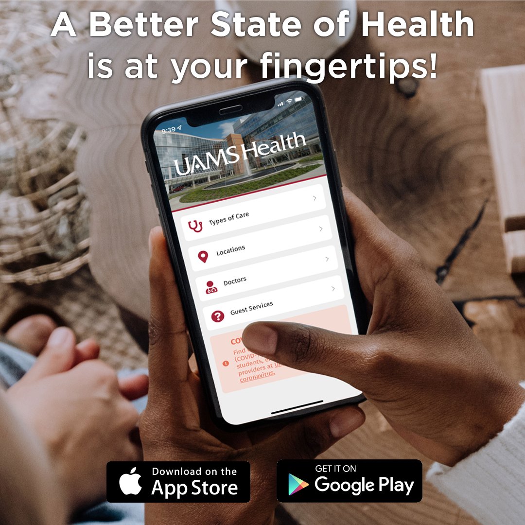 drcampatterson's tweet photo. I'm so excited to make this announcement! @uamshealth now has a free app! 📲  You can get provider profiles, providers based on specialty, language, gender, &amp; helpful info for your visits &amp; more! Download it today! #TeamUAMS https://t.co/o83CqadGiN