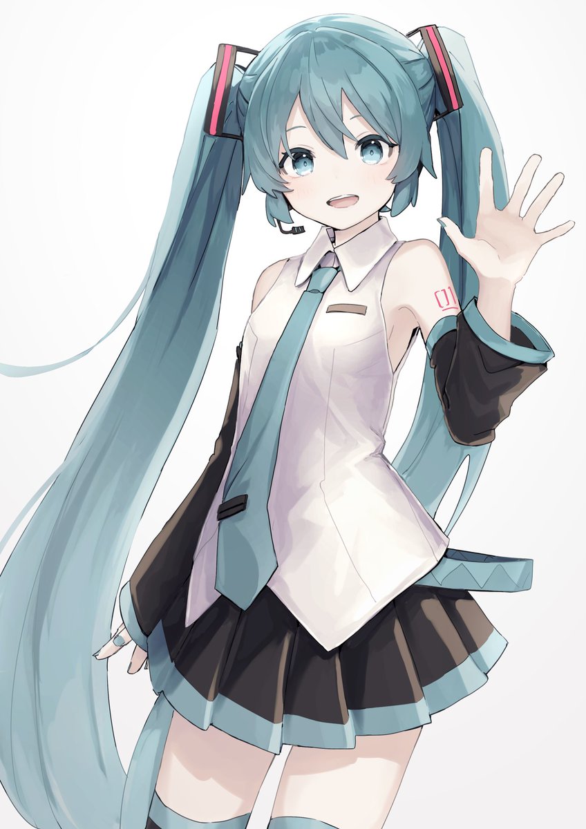 hatsune miku 1girl solo skirt twintails long hair thighhighs necktie  illustration images