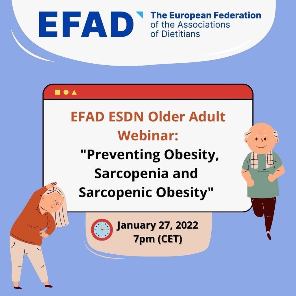Sharing an invite from EFAD for a free EFAD-ESDN Older Adult webinar “Preventing obesity, sarcopenia and sarcopenic obesity” on January 27th at 7pm!!
register.gotowebinar.com/register/11572…