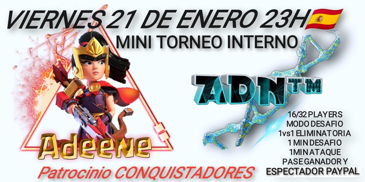 ¡Hoy! 😍🙆🏻‍♀️
Mini torneo INTERNO del clan Conquistadores, patrocina Ana 😍🌸