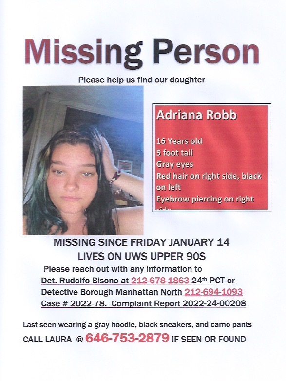 Please share.  Adriana is the daughter of a person very close to me.  Last seen in Queens, NY.  Loves Times Square, NYC.