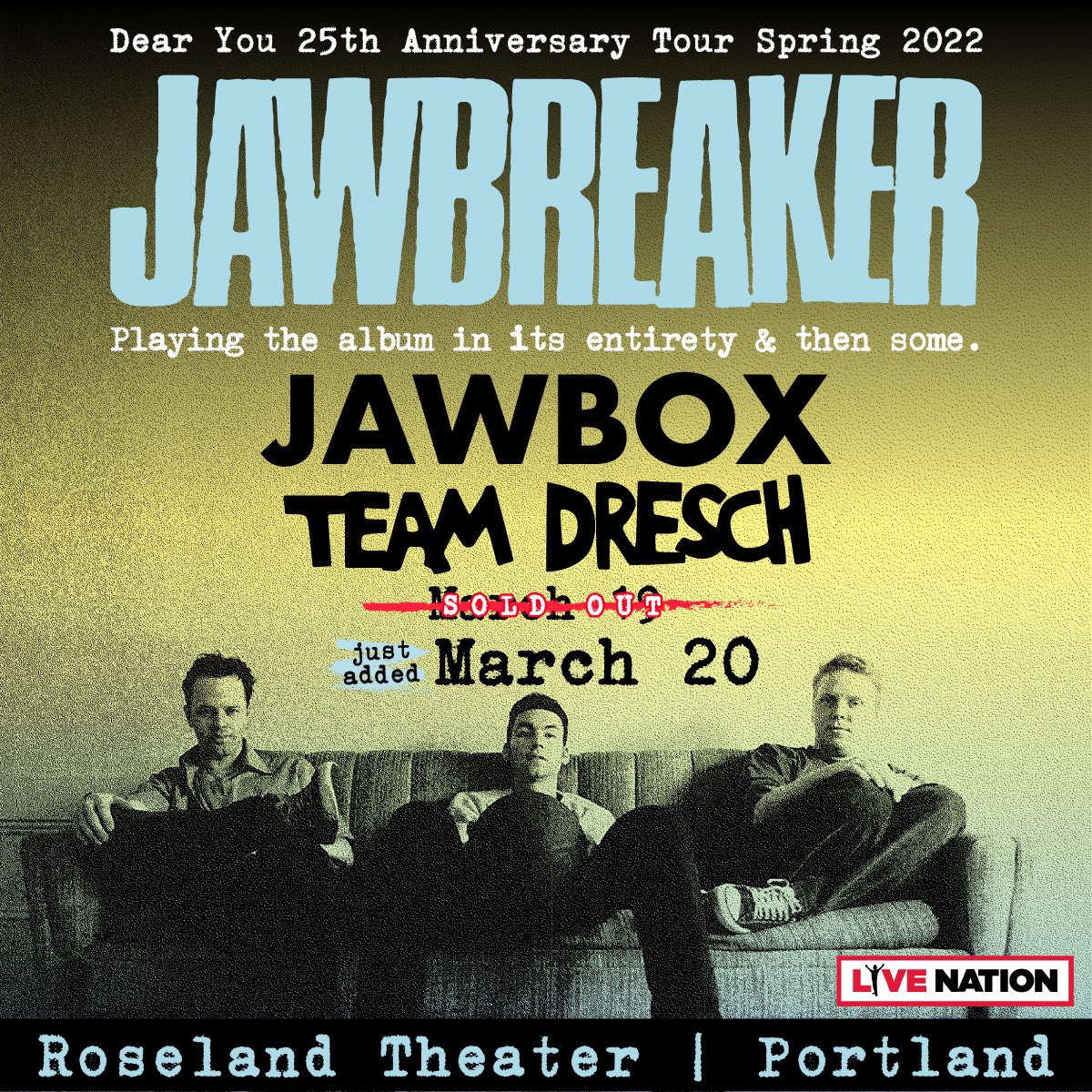 jawboxofficial's tweet photo. Second night added to Portland! Info via https://t.co/WjvVsxGwJO #jawbox #jawboxofficial #jawboxband #jbx2022 https://t.co/DYJJe8MVRp