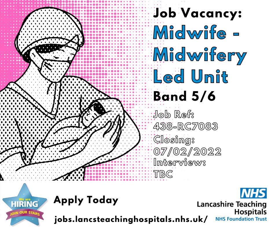 Lancashire Teaching Hospitals Jobs 💙 (@lancshospjobs) on Twitter photo 🆕 Job Vacancy: #Midwife - #Midwifery Led Unit <a href="/LancsHospitals/">Chorley & Royal Preston</a>
Are you a passionate midwife?
Vacancies at B5 & B6/part-time & full time working.
⏰ Closing: 07/02/22
Apply here: bit.ly/3KmlGBR
#Maternity #Band5 #Preston #Lancashire #Chorley #SharoeGreen #Birth 🆕 Job Vacancy: #Midwife - #Midwifery Led Unit <a href="/LancsHospitals/">Chorley & Royal Preston</a>
Are you a passionate midwife?
Vacancies at B5 & B6/part-time & full time working.
⏰ Closing: 07/02/22
Apply here: bit.ly/3KmlGBR
#Maternity #Band5 #Preston #Lancashire #Chorley #SharoeGreen #Birth