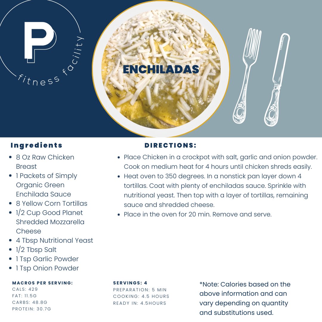 PeakPFF's tweet photo. This week's Healthy Recipe: Enchiladas! Yum! 
We have a special edition for a dairy and non dairy option. If you enjoy this recipe, let us know which version you tried!
#healthyrecipe #nutrition #healthyeating https://t.co/XMfYsti83Z
