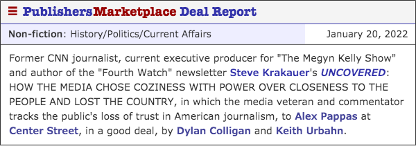 SteveKrak's tweet photo. I’m writing a book that’ll be out next year called “Uncovered”… tracking how the national media made a conscious and/or subconscious choice to get cozy with power, rather than close to the people - and how it caused them to lose the trust of the country. From 2014 through today. https://t.co/hl4sTuyyFC