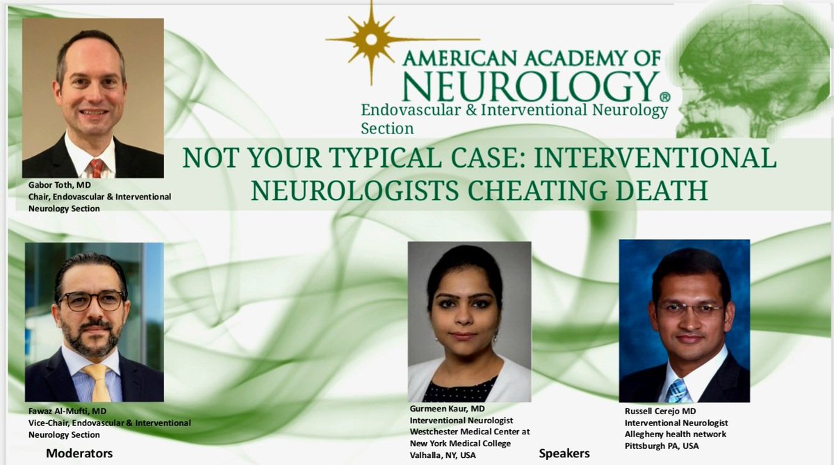 Fawaz Al-Mufti, MD, FSVIN (@almuftifawaz) on Twitter photo Curious how Interventional Neurologists are Cheating Death?
Join us for our next <a href="/AANMember/">American Academy of Neurology</a> Endovascular Neurology Section webinar on Tuesday, January 25 at 4 PM EST!
Register in advance for this meeting:
aan.zoom.us/meeting/regist… Curious how Interventional Neurologists are Cheating Death?
Join us for our next <a href="/AANMember/">American Academy of Neurology</a> Endovascular Neurology Section webinar on Tuesday, January 25 at 4 PM EST!
Register in advance for this meeting:
aan.zoom.us/meeting/regist…