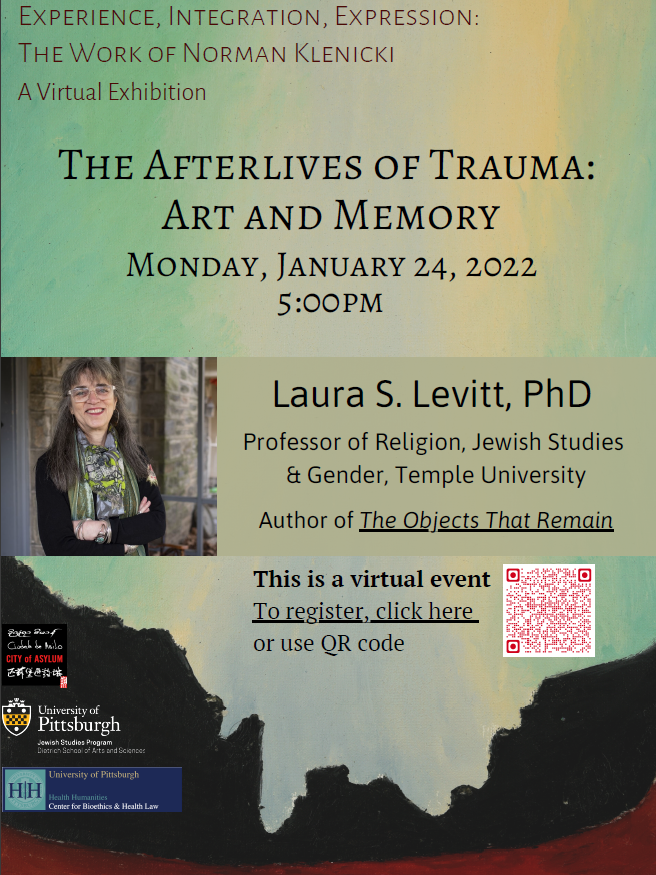 PittJSP's tweet image. We&apos;re looking forward to welcoming Professor Laura S. Levitt on Monday with our partners at the City of Asylum and the University of Pittsburgh&apos;s Health Humanities Center for Bioethics and Health Law.
Register today at pitt.zoom.us/.../register/W…