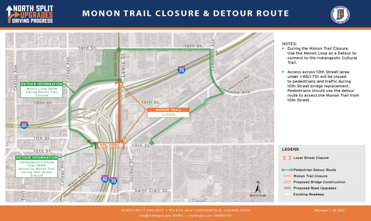 ATTENTION: 

Pedestrians and bike riders on the Monon Loop may experience delays during tonight's College Ave. closure due to overhead work. 