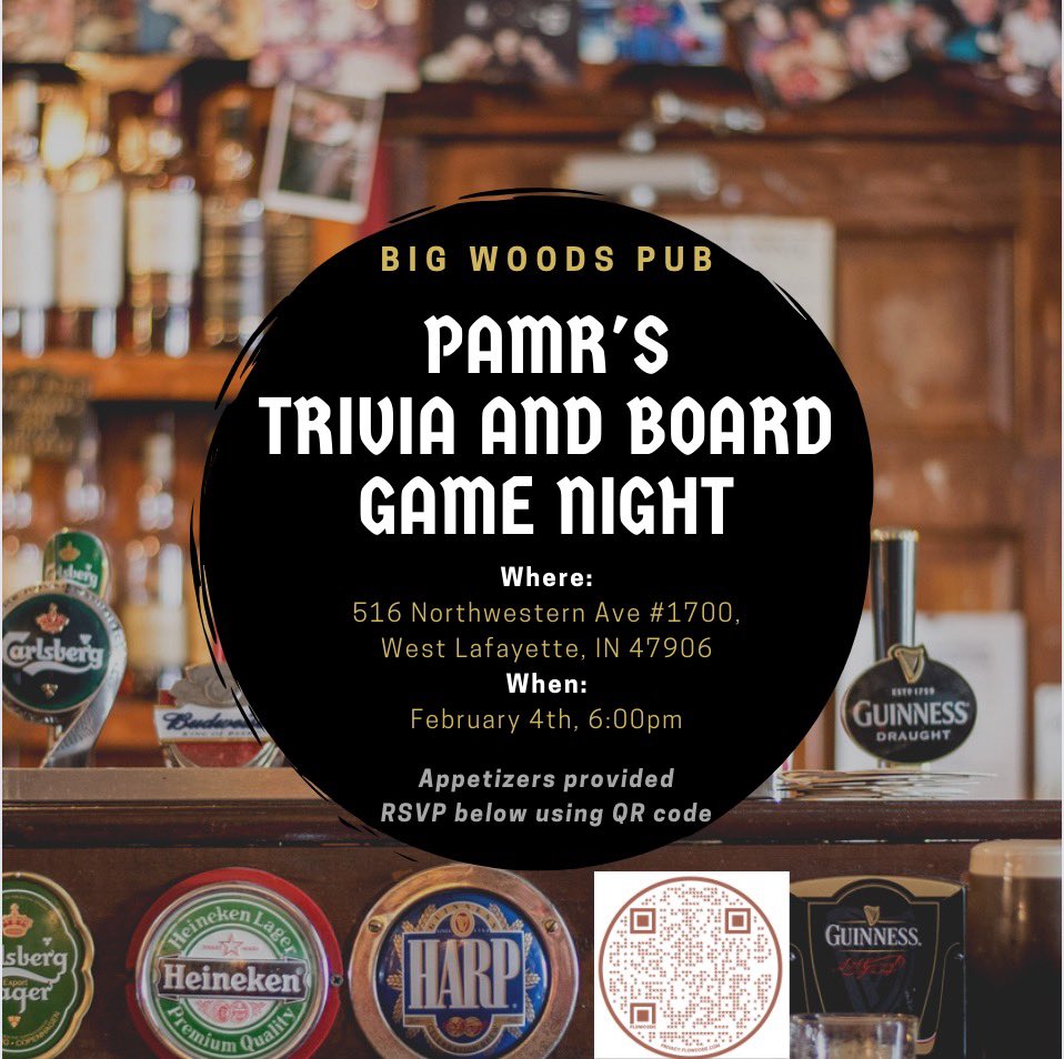 Join us for our first event this semester on Friday, February 4th at the Big Woods Pub located in Seng-Liang Wang Hall.