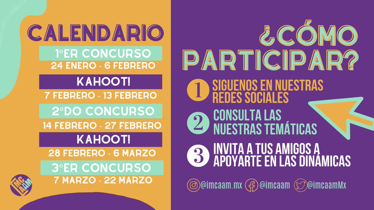 ImcaamMx's tweet photo. Te compartimos nuestro calendario de actividades, que no se te pase ni un concurso #participa y #gana , recuerda que todas nuestras dinámicas serán premiados los primeros lugares @EnactusMexico y @SomosCocaCola #HablemosDeAgua, #HagamosEstoJuntos y #FundaciónCocaCola https://t.co/2DzXs0dB1f