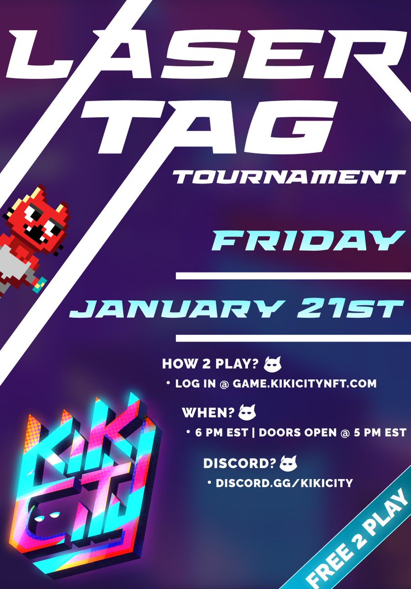 Jump on in to the KiKi world laser tag tournament.
Every Friday.
<a href="/KikiCityNFT/">Kiki City Beach Party</a> 

#NFTProject 
#NFTCommunity