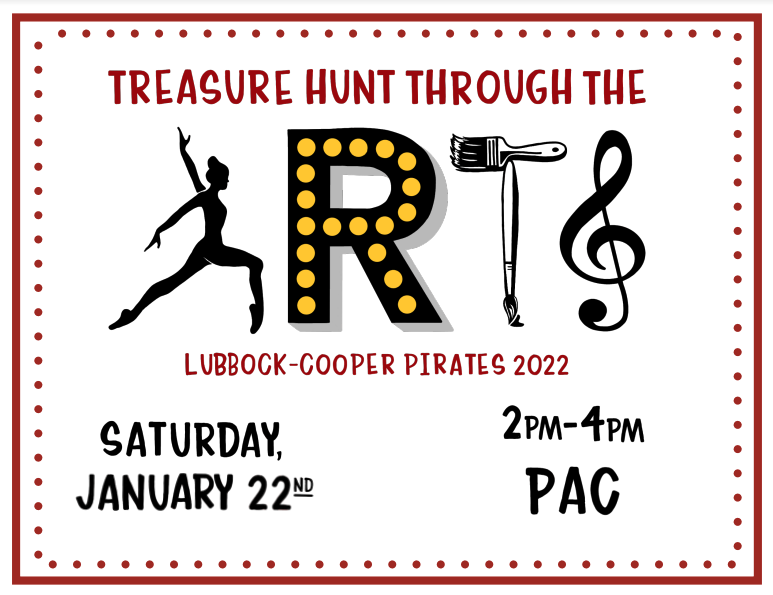 LCISDlchs's tweet photo. LCISD Fine Arts organizations invite you to the first ever Treasure Hunt Through the Arts THIS SATURDAY (January 22) from 2:00-4:00 p.m. at the LCHS Performing Arts Center, Fine Arts Wing, and Commons Area! These programs will showcase more than 300 pieces! Join us! https://t.co/SfBfBpL6Od