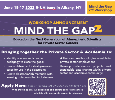 alopezlang's tweet photo. 📢📢 Workshop Announcement📢📢 
Mind the Gap 2: NSF-sponsored workshop to facilitate collaboration between academia &amp; the private sector to develop pedagogical modules, tools, and datasets to promote future innovations within the weather, water, and climate enterprise. 🧵 https://t.co/uUx3GYZ9rq