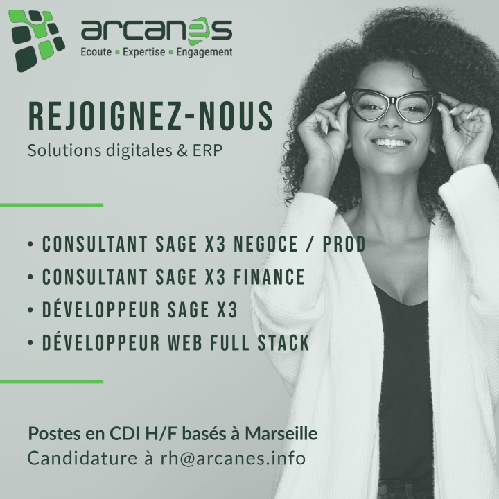 📢 Arcanes renforce ses effectifs et #recrute en #CDI des #consultants Sage X3 et #Développeurs confirmés. Postes basés à #Marseille 8ème 🚇 Metro Rond-Point du Prado. Consultez nos #offres en suivant ce lien : arcanes.info/contact/offres…