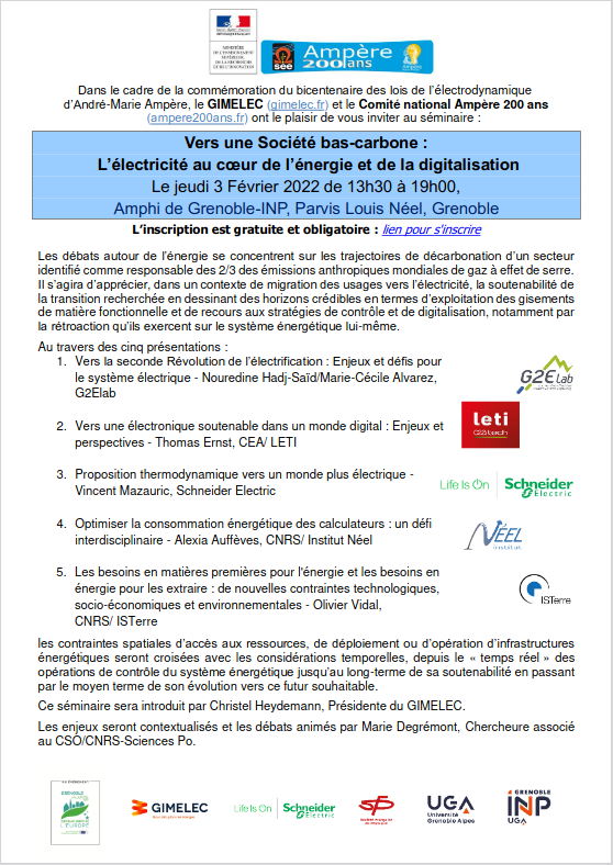 Si vous vous trouvez  dans la région de Grenoble, vous pouvez participer à ce séminaire.