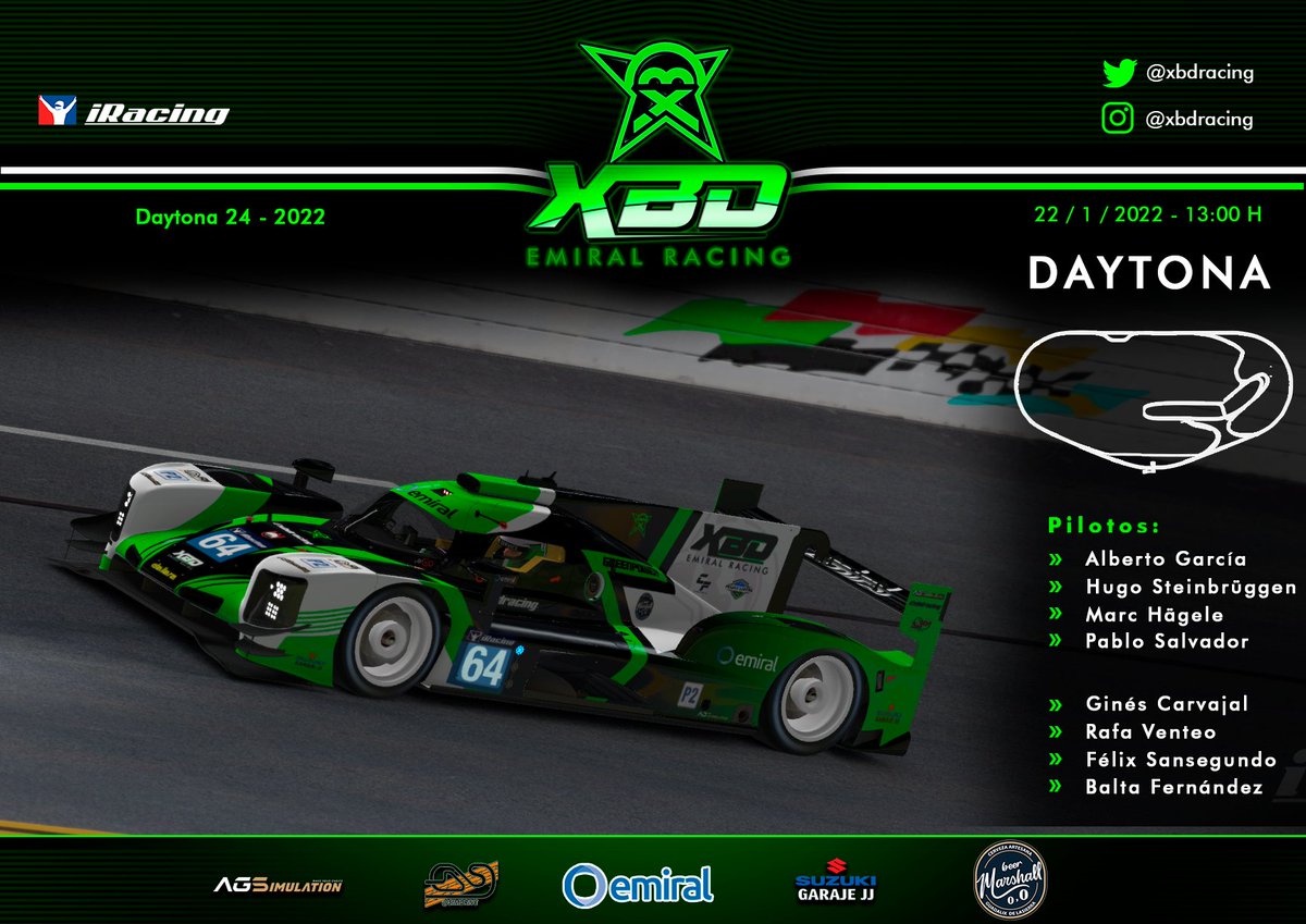 Aquí tenéis los 8 pilotos que intentarán llevar sus dos LMP2 a meta este fin de semana:

🏎️<a href="/alberto_g85/">Alberto García</a>
🏎️<a href="/Hugo_Stein1/">Hugo Stein</a>
🏎️<a href="/HageleMarc/">MarcHagele</a>
🏎️<a href="/Paabs_5/">Pablo</a>

🏎️<a href="/CarvajalGines/">GinesCarvajal</a>
🏎️<a href="/rahventt/">Rhafitta</a>
🏎️<a href="/FelixSansegund2/">Félix</a>
🏎️<a href="/XbdBalta1987/">BALTA FERNÁNDEZ</a>

#GreenPower #GoXBD