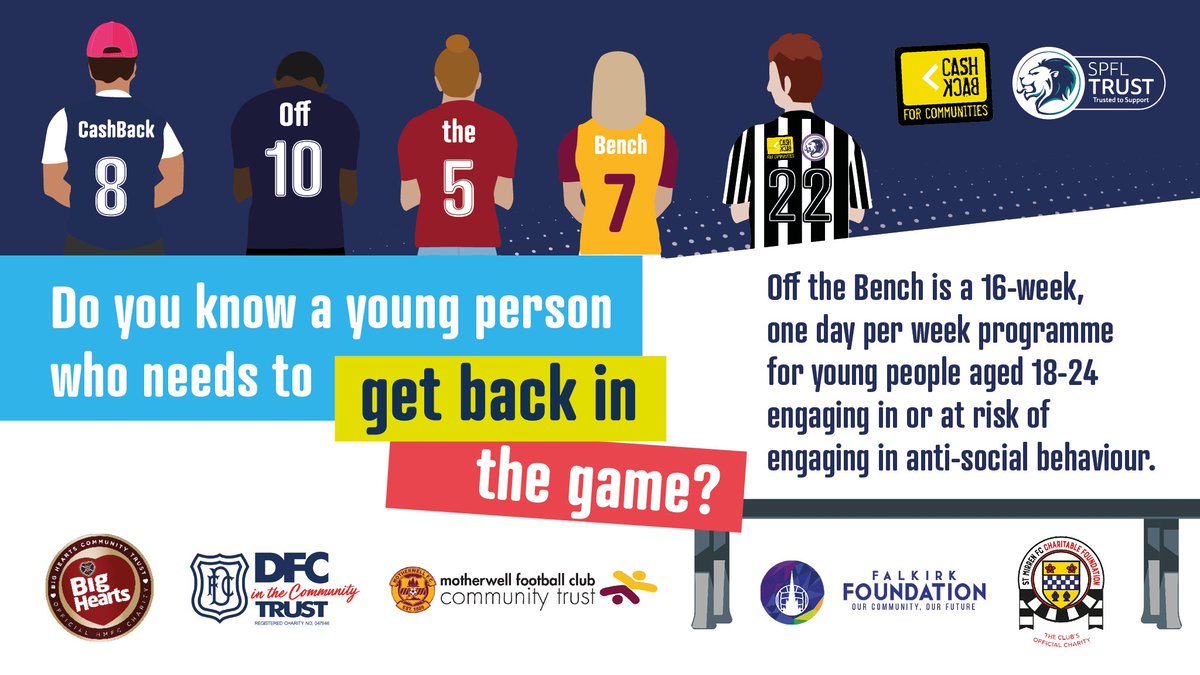 Off The Bench Campaign ⚽️ 

Young people aged between 16-24 will work towards:

✔️ SQA Qualifications
✔️ Scottish FA coaching badges
✔️ Saltire Award 

If you or anyone else is interested, please email grant@falkirkfoundation.org.(Starting on 9th February 2022 - Every Wednesday)