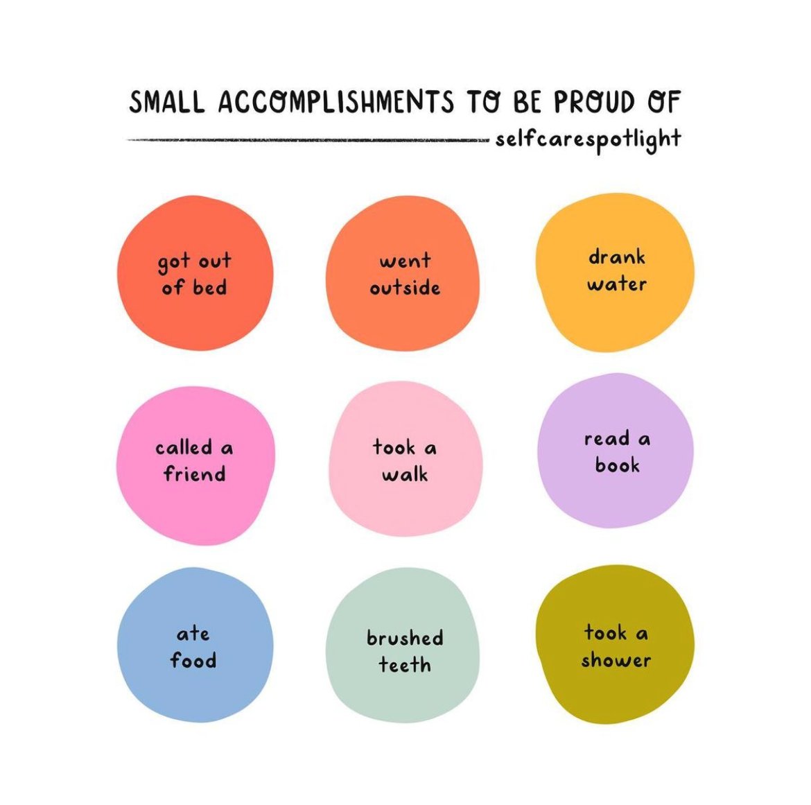 What is a small accomplishment you are proud of this week? 
- 
Image via Self Care Spotlight