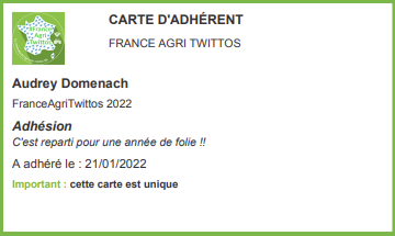 adomenach's tweet photo. 💚 Qui c'est qui est de nouveau adhérente à @Fragritwittos #FrAgTw ? Moiiiiii 👍
Et pourquoi? Pour participer, et aussi pour soutenir toutes ces personnes formidables qui parlent d' #agriculture de manière authentique, sincère, positive, toute l'année 🥂 https://t.co/3wCDPRa6Nr