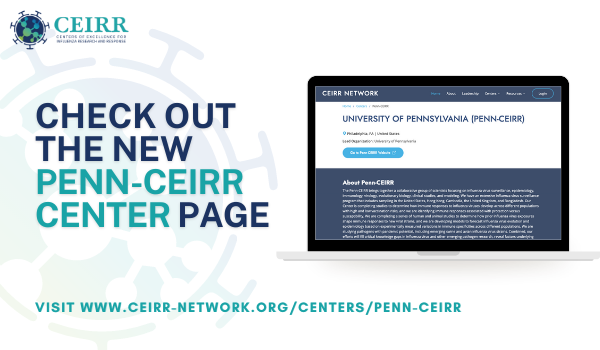 CEIRRNetwork's tweet photo. Onward to Pennsylvania! @SCOTTeHENSLEY leads the Penn-CEIRR Center based at @penn with researchers in Bangladesh, Cambodia, and the United Kingdom! https://t.co/cvwAjMkVkW
#NewYearNewLook #CenterPage #CEIRR https://t.co/zxuVxYHRVk