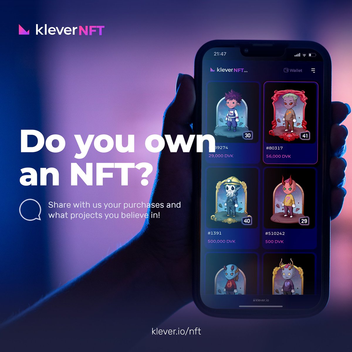 klever_io's tweet photo. Come on, let's see those #NFTs?  If you don't own one yet ➡️ https://t.co/9BxUJjQWXo https://t.co/MeREiT6VSq