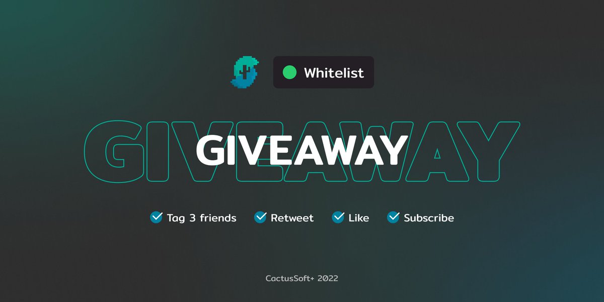 GIVEAWAY!🎁

Prizes:
2x CactusSoft+ WHITELIST

To enter:
— Tag 3 friends👥
— Retweet🔁
— Like 💙
— Subscribe☑️

Ends in 24 hours!

#NFTs #NFTGiveaway #Whitelist #Cactus #OpenSeaNFT #Solana #Ethereum