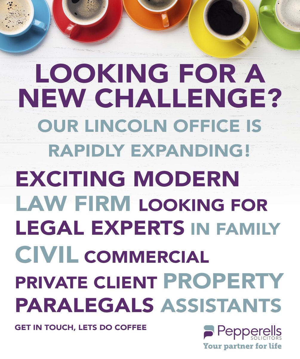 IS 2022 YOUR YEAR FOR A NEW CHALLENGE?

Our Lincoln Office is looking for energetic, enthusiastic and driven legal professionals to join our growing team.

Interested?
📞 01522 717410
📧 clare.williams@pepperells.com
💜

#YourPartnerForLife <a href="/Pepperells/">Pepperells Solicitors</a>