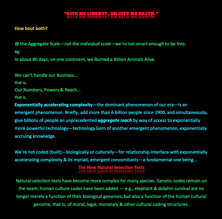 Postgenetic's tweet photo. @ericweinstein Sir, w respect
Hip Kvetching

Probs are far more fundamental
We're not coded (built)—biologically or culturally—4 interface w exponential complexity
Can't drive Selection 4 centuries w in-&amp;-across Geo—Bio—Cultural networks w monetary code

↓ (hard to read; harder to acknowledge) https://t.co/gmNXwzxTDI