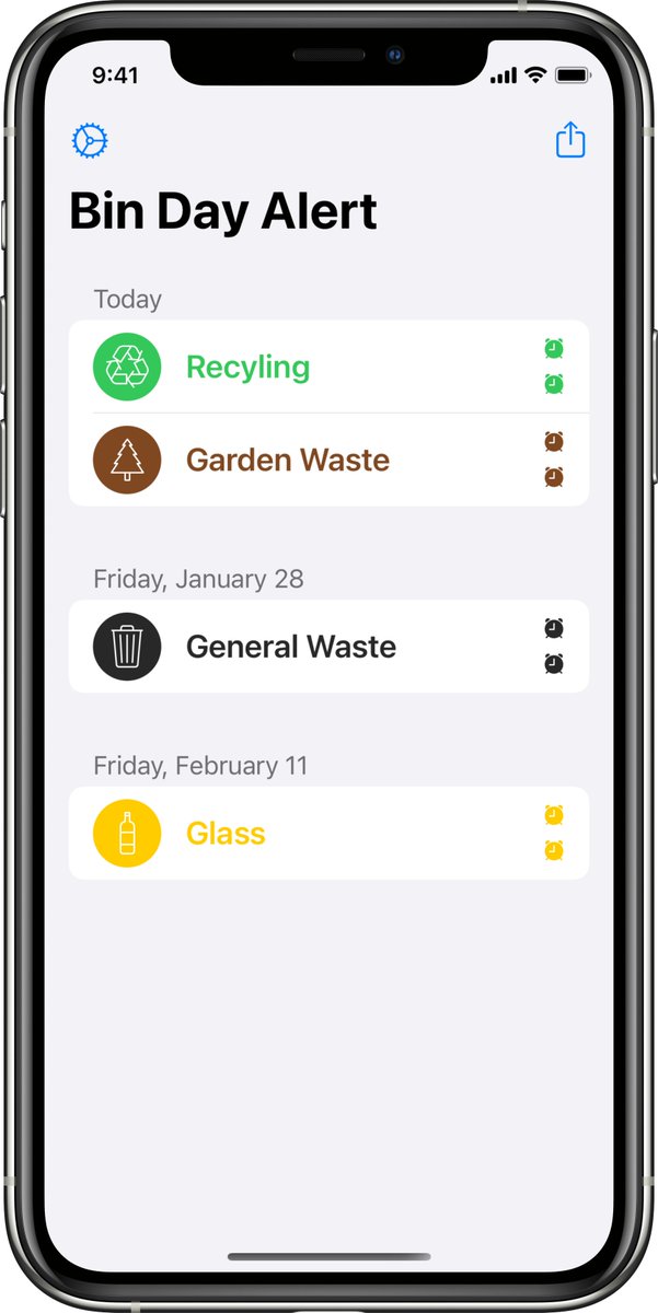 geoffhackworth's tweet photo. One of my apps that I think deserves more love is Bin Day Alert. The premise is simple: it reminds you when to put your bins (trash) out for collection. You'll never need to wonder is this week recycling or is that next week. https://t.co/vUvZdcJynF https://t.co/1YnyhxJEW3