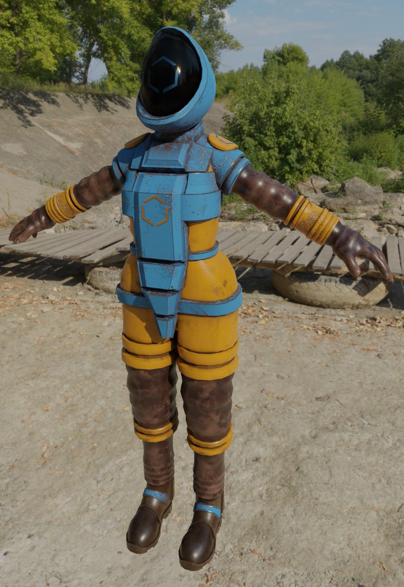 I got my robot astronaut all modeled and textured! Now to do the rigging...

#3D #art #blender #b3d #blender3d #3dmodeling #3dart #robot #VRChat #spacesuit #substancepainter #gamecharacter