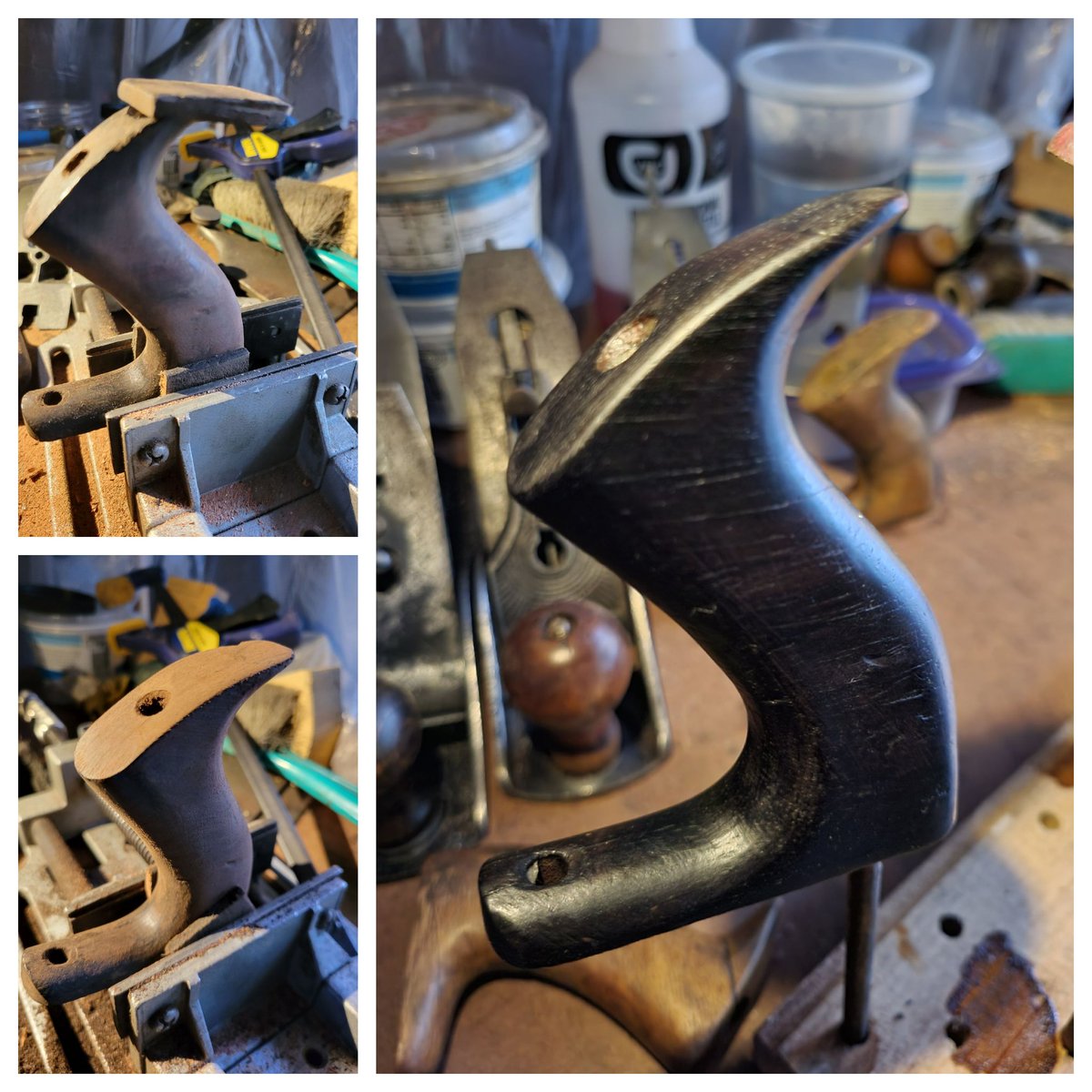 NickMilanovich's tweet photo. These #handplane handles are a part of a bigger #restoration project. French polishing and paste wax make them great to hold.
#handplanes #handtool #handtools #vintage #vintagetools #antique #antiquetools https://t.co/PczaZUvwxV